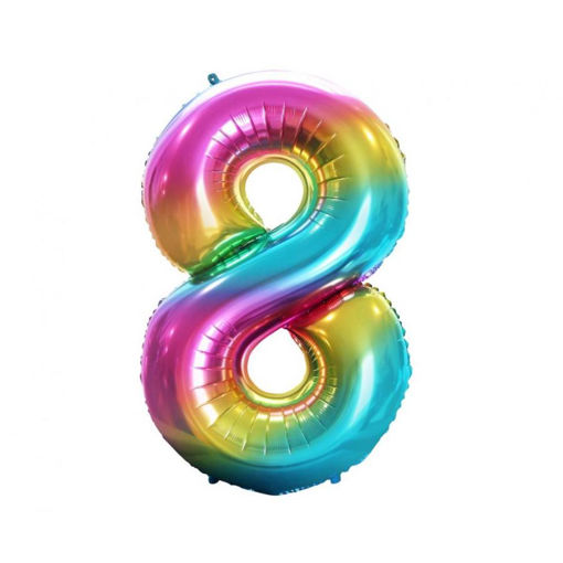 Picture of FOIL BALLOON NUMBER 8 RAINBOW 34 INCH